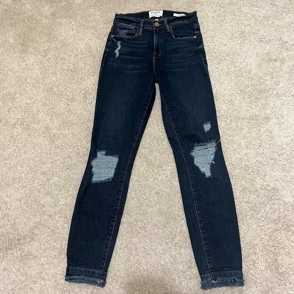 Frame Denim Jeans Size 25 Le High Skinny Montclair Distressed Hi Rise Dark Wash